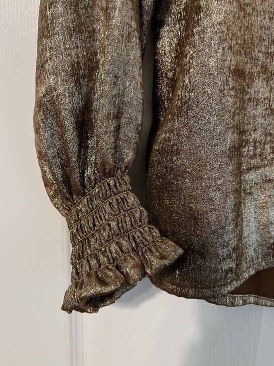 LOFT Metallic Gold Long-Sleeve Blouse - Picture 3 of 5